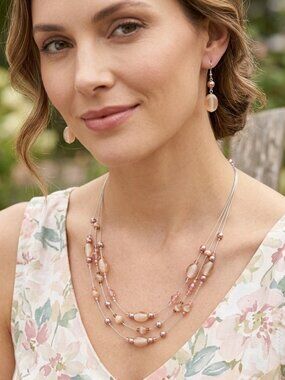 3 Strand Beaded Necklace and Earrings Set